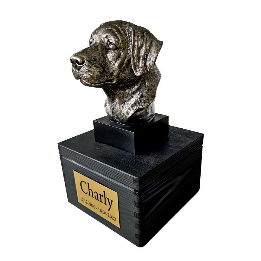 Hund Urne Golden Retriever mit Statue und Gravur 20